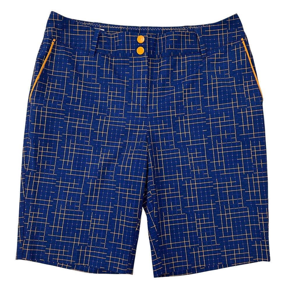 Annika Cutter & Buck Plaid 10" Bermuda Golf Shorts Women's Sz 8‎ Blue Orange